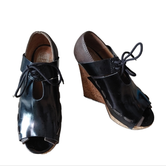 Acne Studios Black Brown Leather Wedge Cork Open Toe Heels - Picture 17 of 17